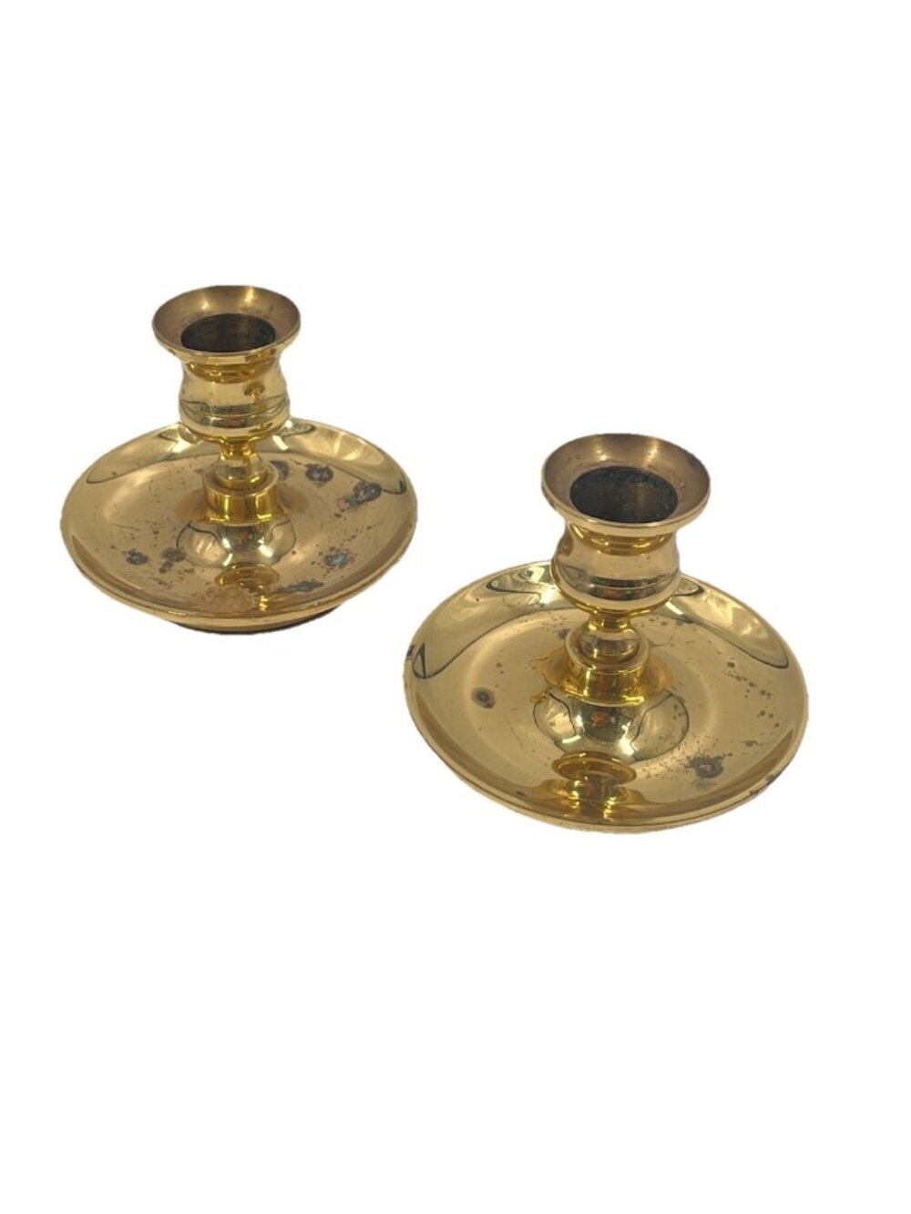 Vtg Baldwin Solid Brass Chamberstick Candle Holders Pair USA Made Round Base